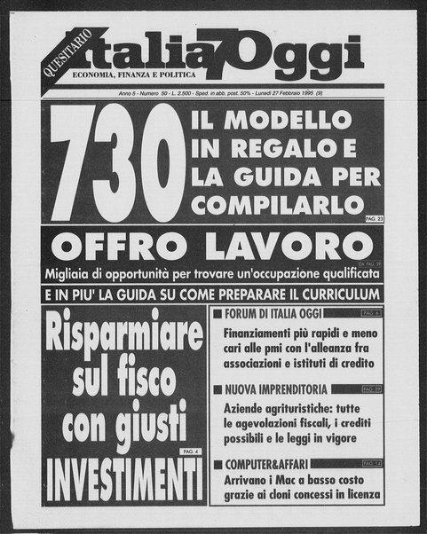 Italia oggi : quotidiano di economia finanza e politica